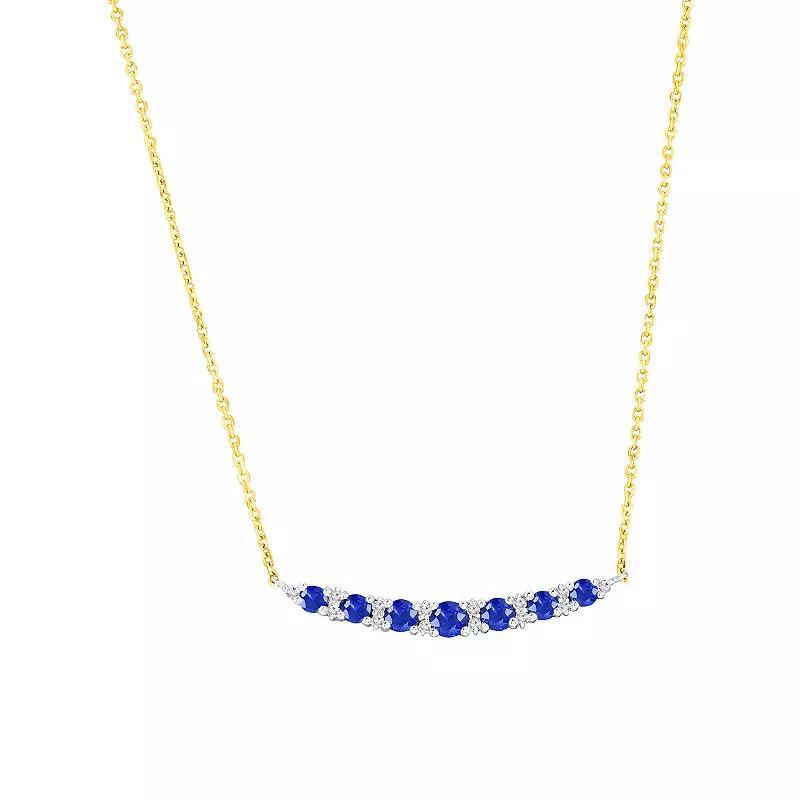 Divine Gold 14k Gold Round Gemstone & Diamond Accent Necklace, Womens Blue Product Image