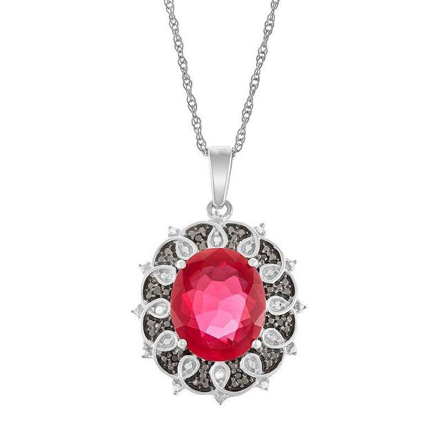 Jewelexcess Sterling Silver Lab-Created Ruby & Diamond Accent Pendant Necklace, Womens, White Product Image