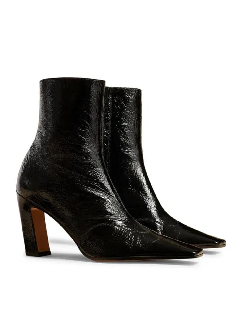 KHAITE Nevada Ankle Boots In Black Rippled Leather Product Image