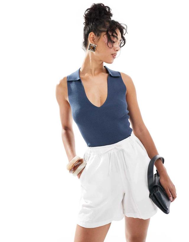 Mango v neck sleeveless top in navy Product Image