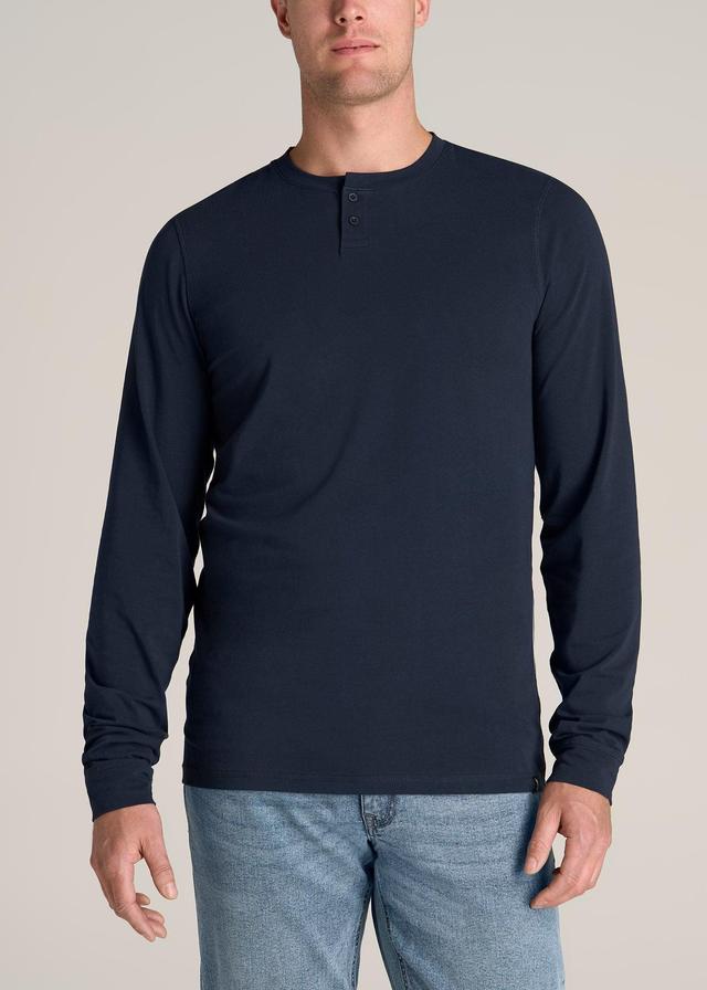 Pima Stretch Knit Henley Shirt for Tall Men in Evening Blue Male Product Image