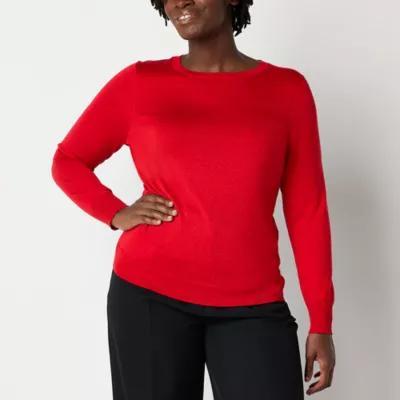 Worthington Womens Crew Neck Long Sleeve Pullover Sweater Product Image