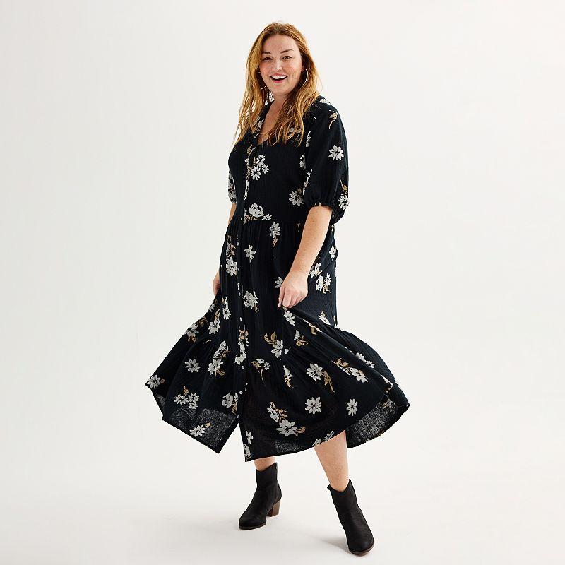 Plus Size Sonoma Goods For Life Button Thru Femme Midi Dress, Womens Product Image