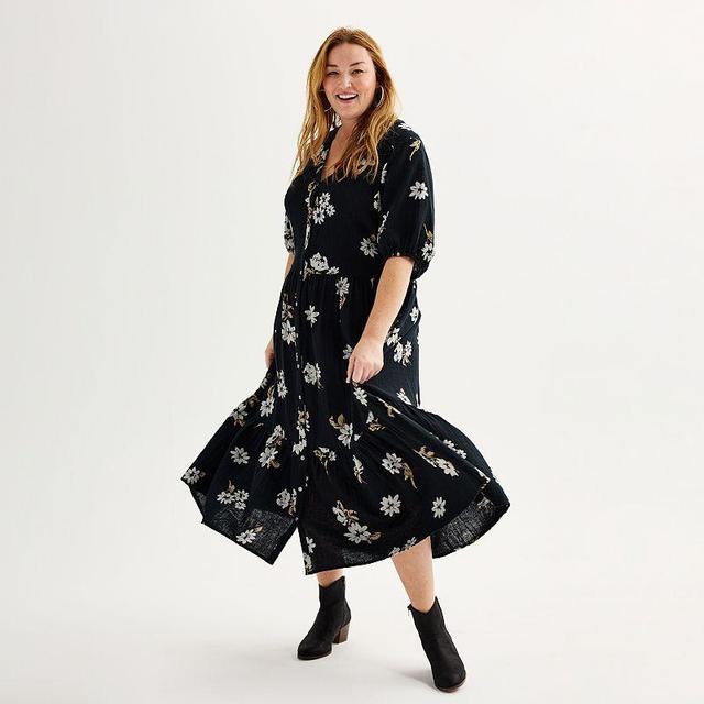 Plus Size Sonoma Goods For Life Button Thru Femme Midi Dress, Womens Product Image