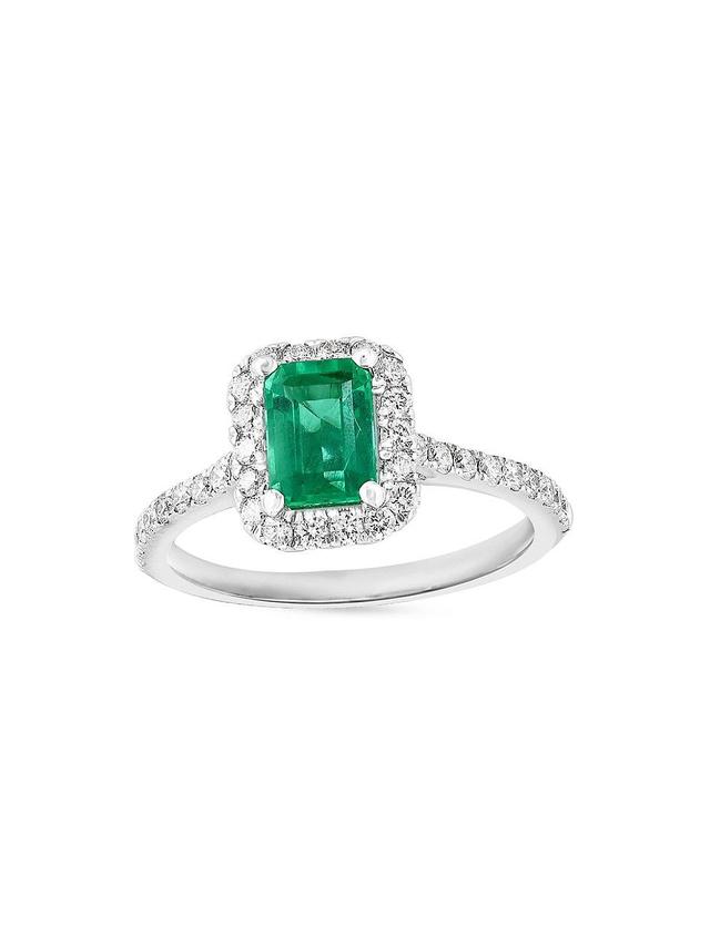 Womens 14K White Gold, Emerald 7 0.49 TCW Diamond Ring Product Image