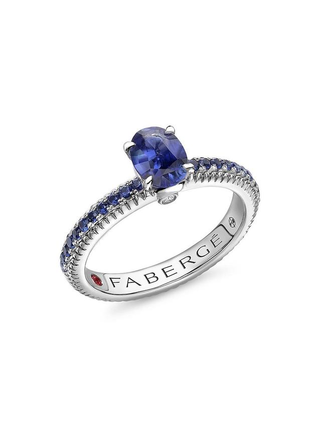 Womens Colors of Love White Gold Blue Sapphire Fluted Ring with Sapphire Shoulders Product Image