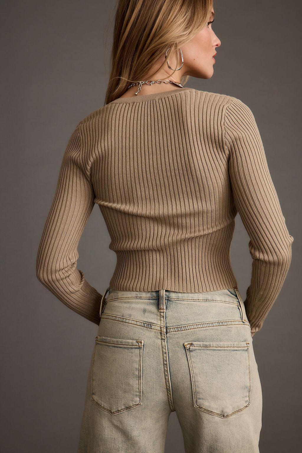 Aurora Taupe Long Sleeve Ribbed Knit Top Product Image