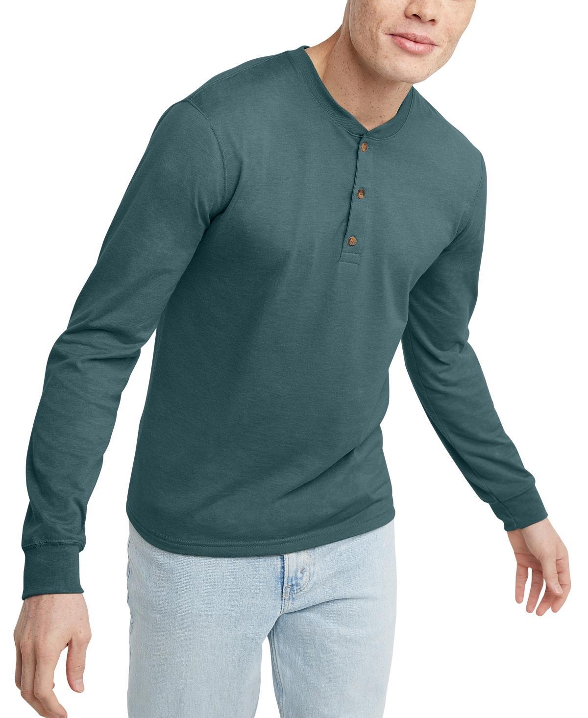 Hanes Originals Mens Cotton Long Sleeve Henley T-Shirt Red River Clay 3XL Product Image