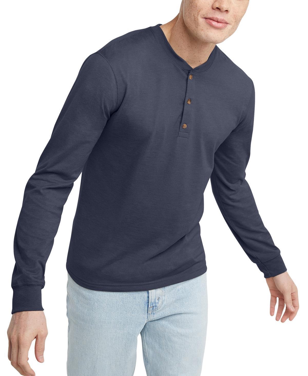 Mens Hanes Originals Cotton Long Sleeve Henley T-shirt Product Image