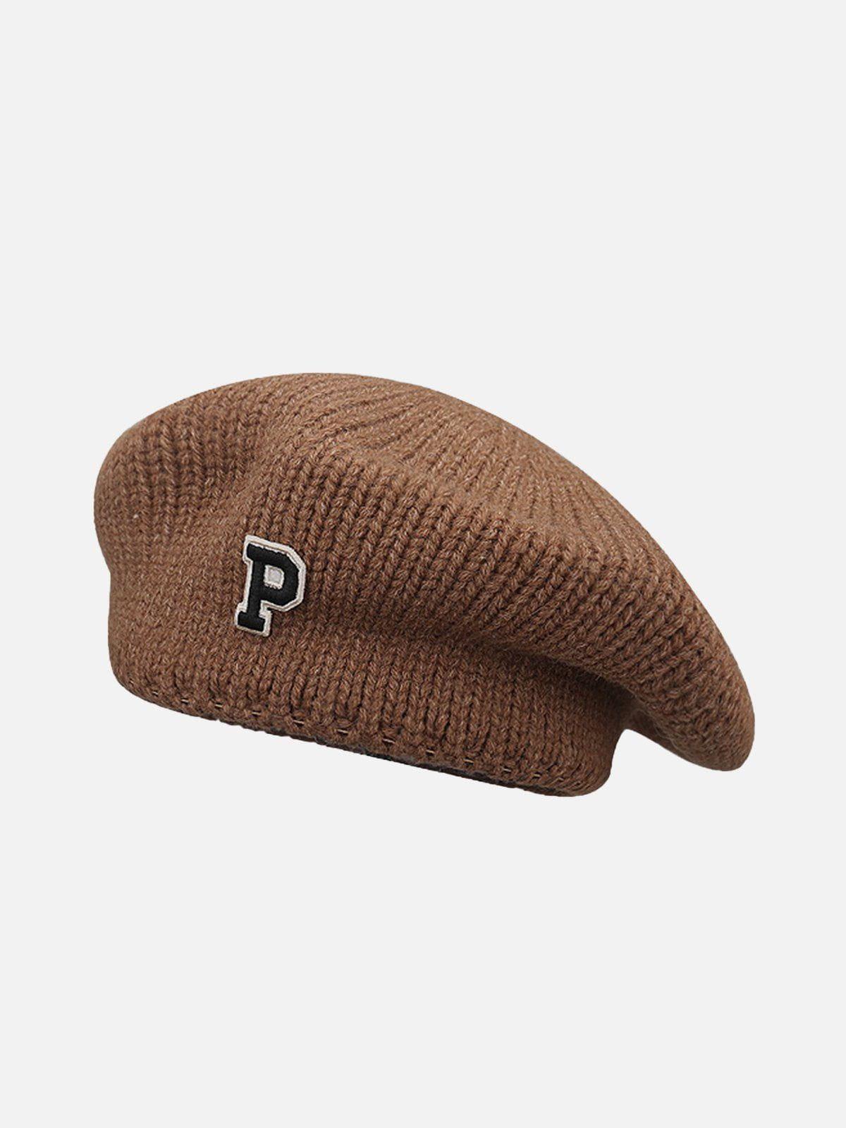 Solid Color Letter Wool Knitted Beret Product Image