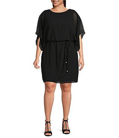 Jessica Howard Plus Size Short Dolman Sleeve Round Neck Blouson Dress Product Image