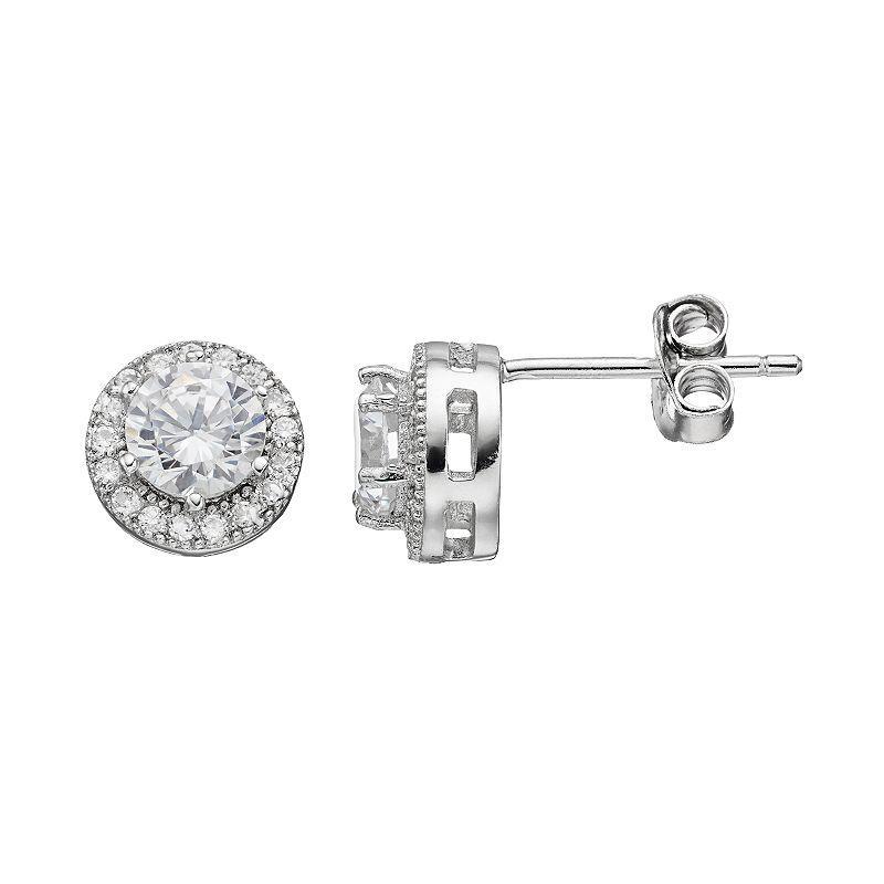 PRIMROSE Sterling Silver Cubic Zirconia Halo Stud Earrings, Womens, Grey Product Image