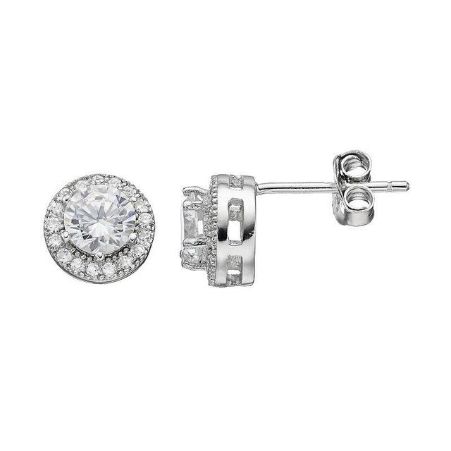 PRIMROSE Sterling Silver Cubic Zirconia Halo Stud Earrings, Womens, Grey Product Image