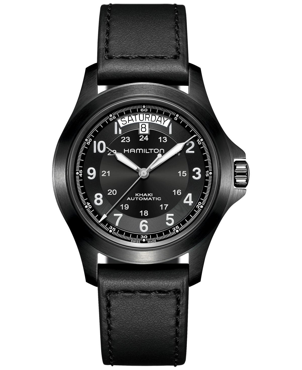 Hamilton Mens Swiss Automatic Khaki Field King Black Leather Strap Watch 40mm - Black Product Image