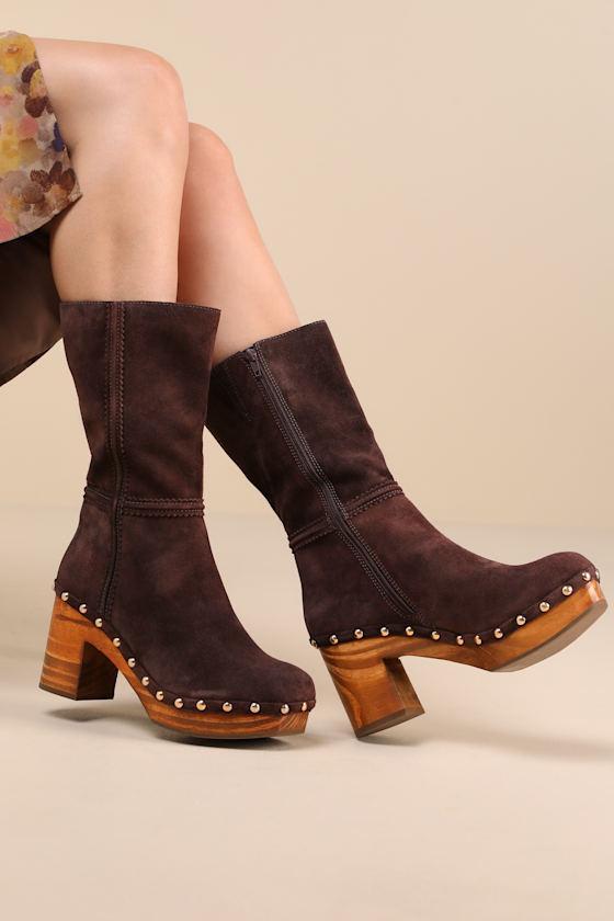 Village Chocolate Suede Leather Platform Mid-Calf Boots Product Image