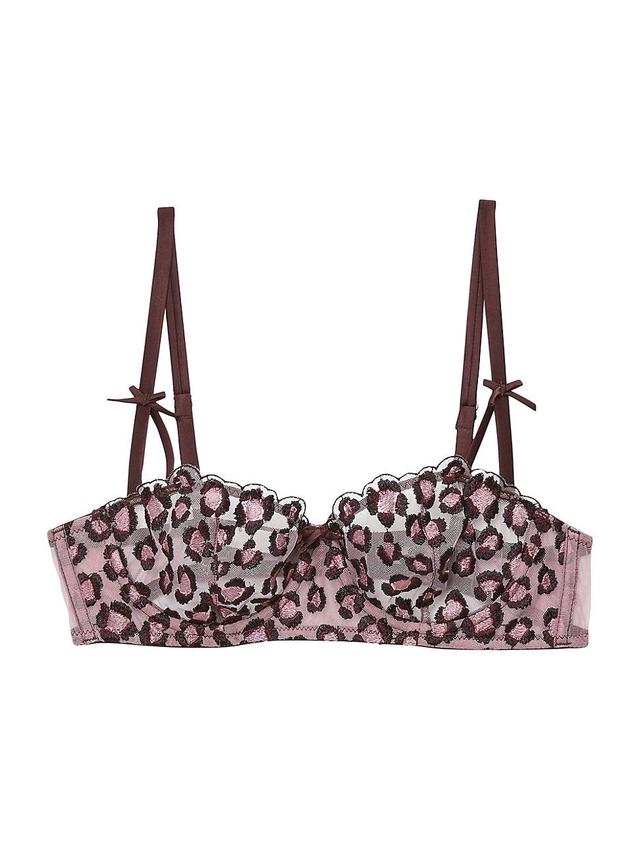 Womens Leopard Embroidered Stretch-Silk Balconette Bra Product Image