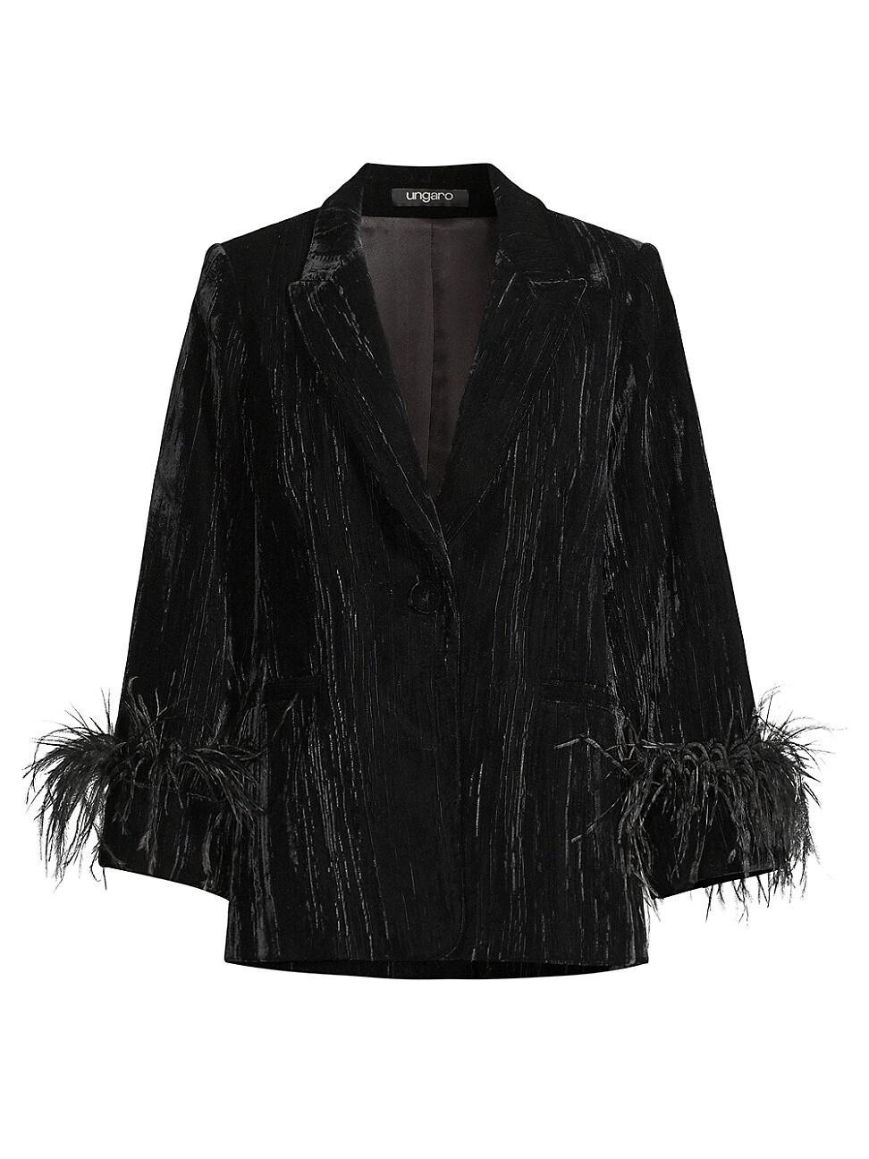 Womens Scottie Feather-Trimmed Velvet Blazer Product Image