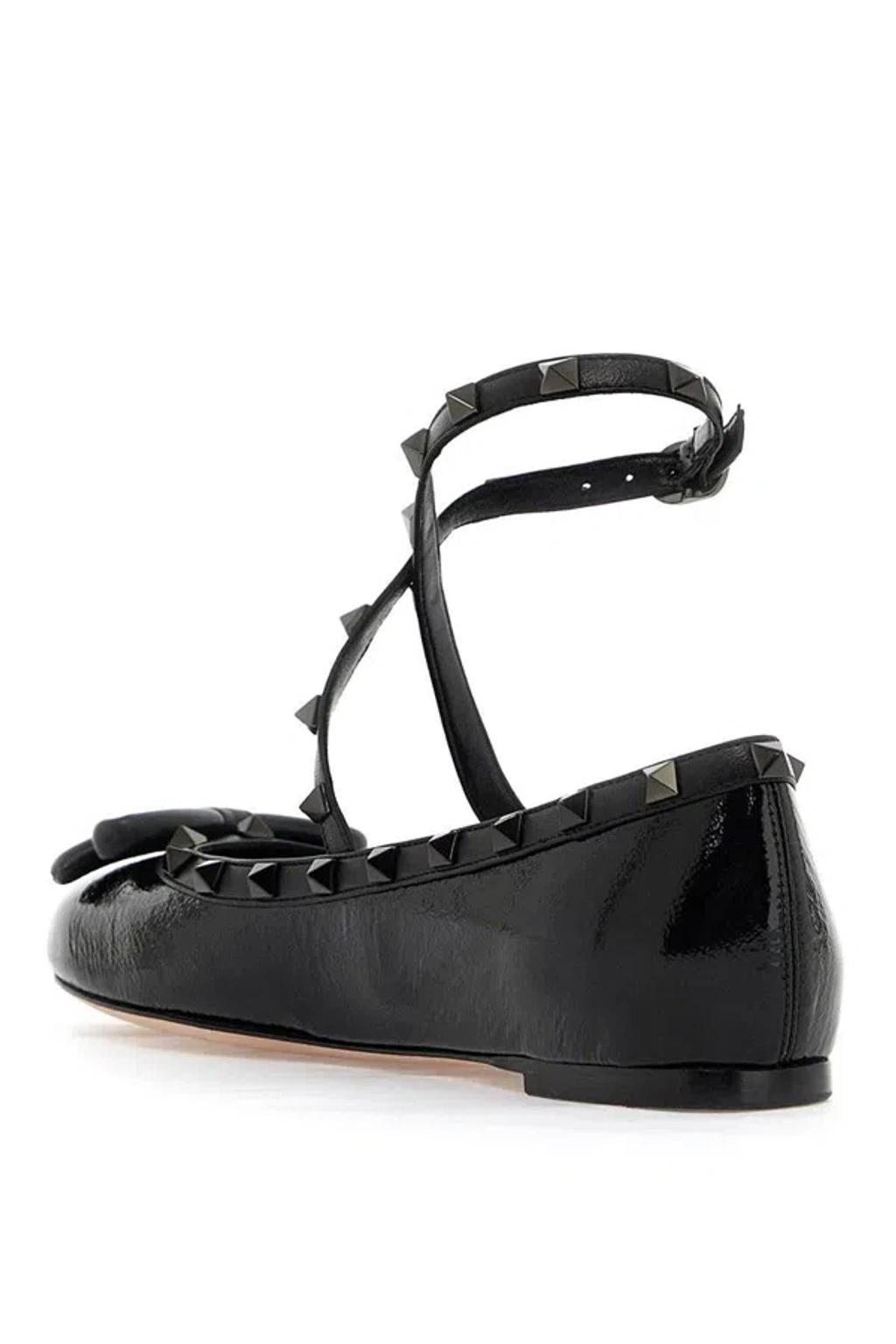 Valentino Rockstud Patent Ballet Flat In Nero Product Image