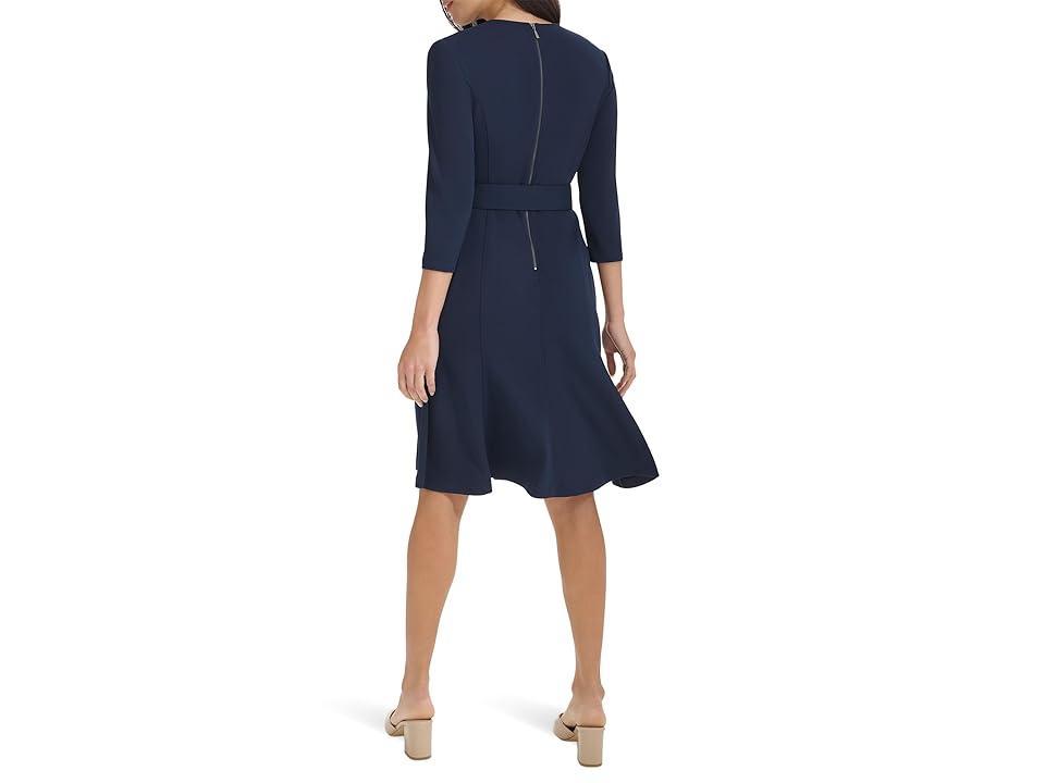 Calvin Klein Scuba Crepe 3/4 Sleeve Founce Skirt (Indigo) Women's Dress Product Image