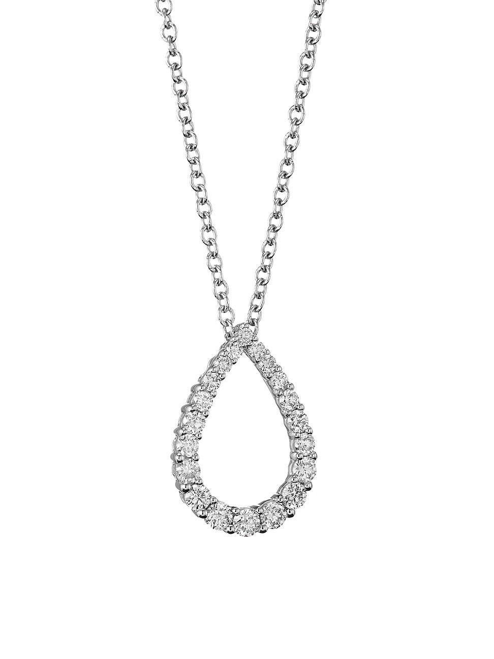 Womens 14K White Gold & 0.50 TCW Diamond Teardrop Pendant Necklace Product Image