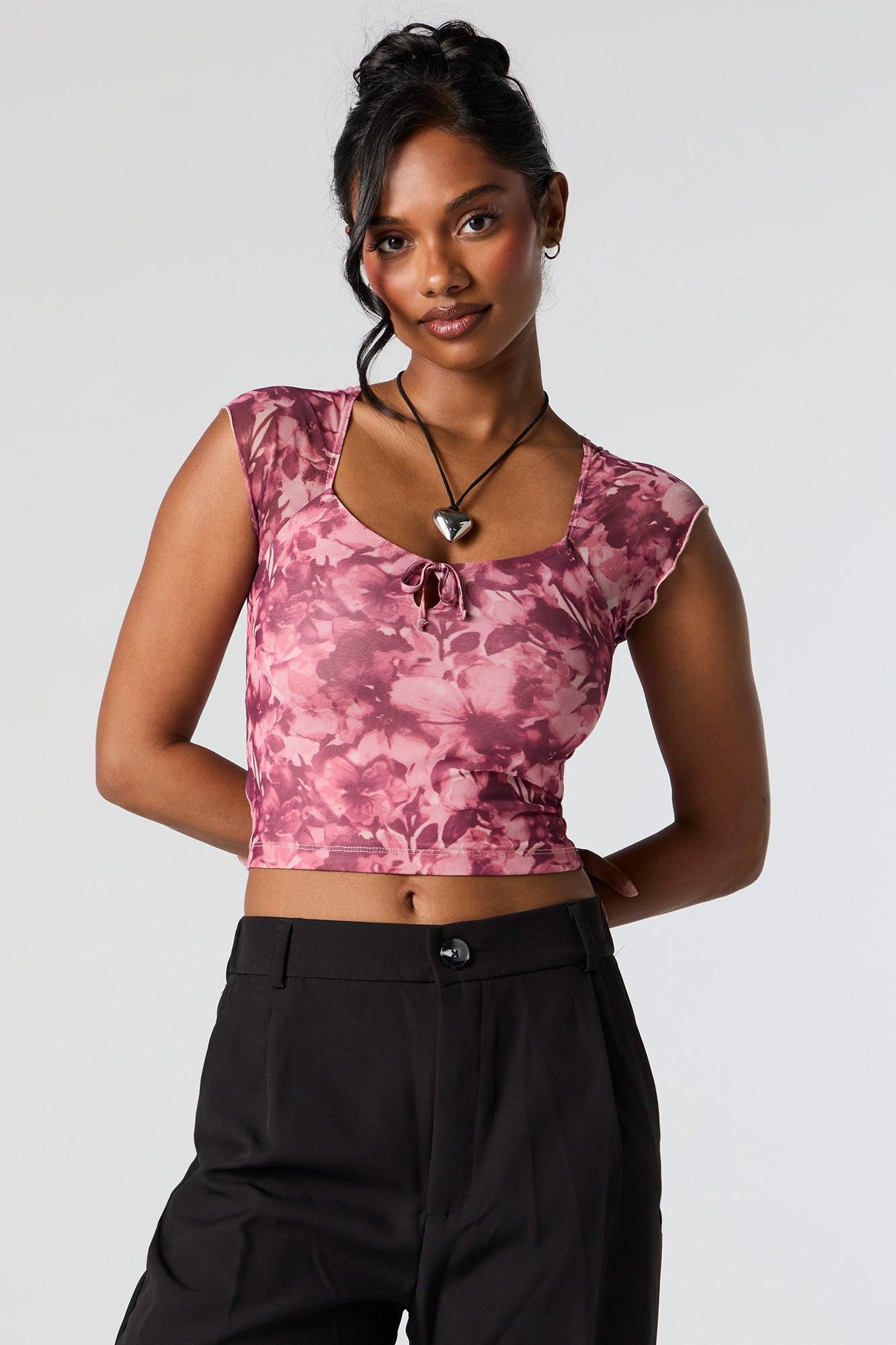 Mesh Sleeve Cut-Out Crop Top Female Product Image