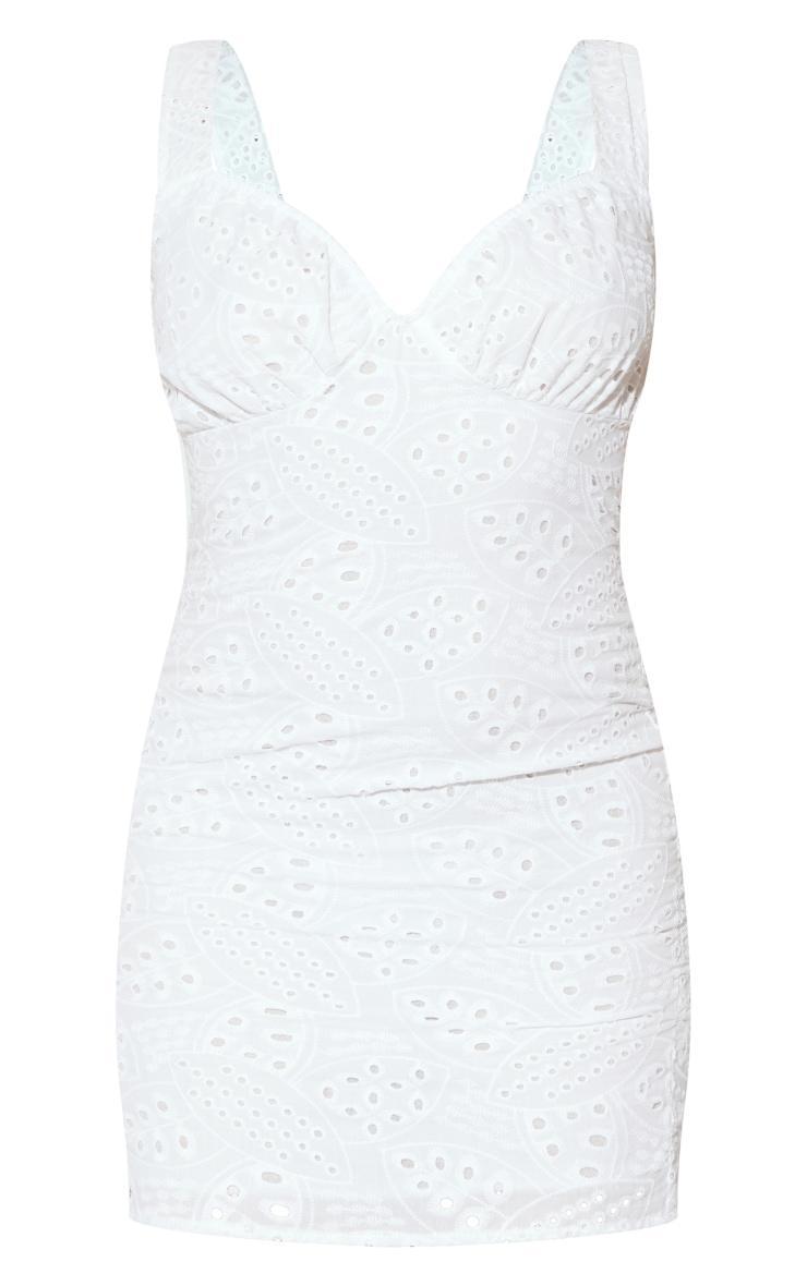 White Broderie Detail Bodycon Dress Product Image