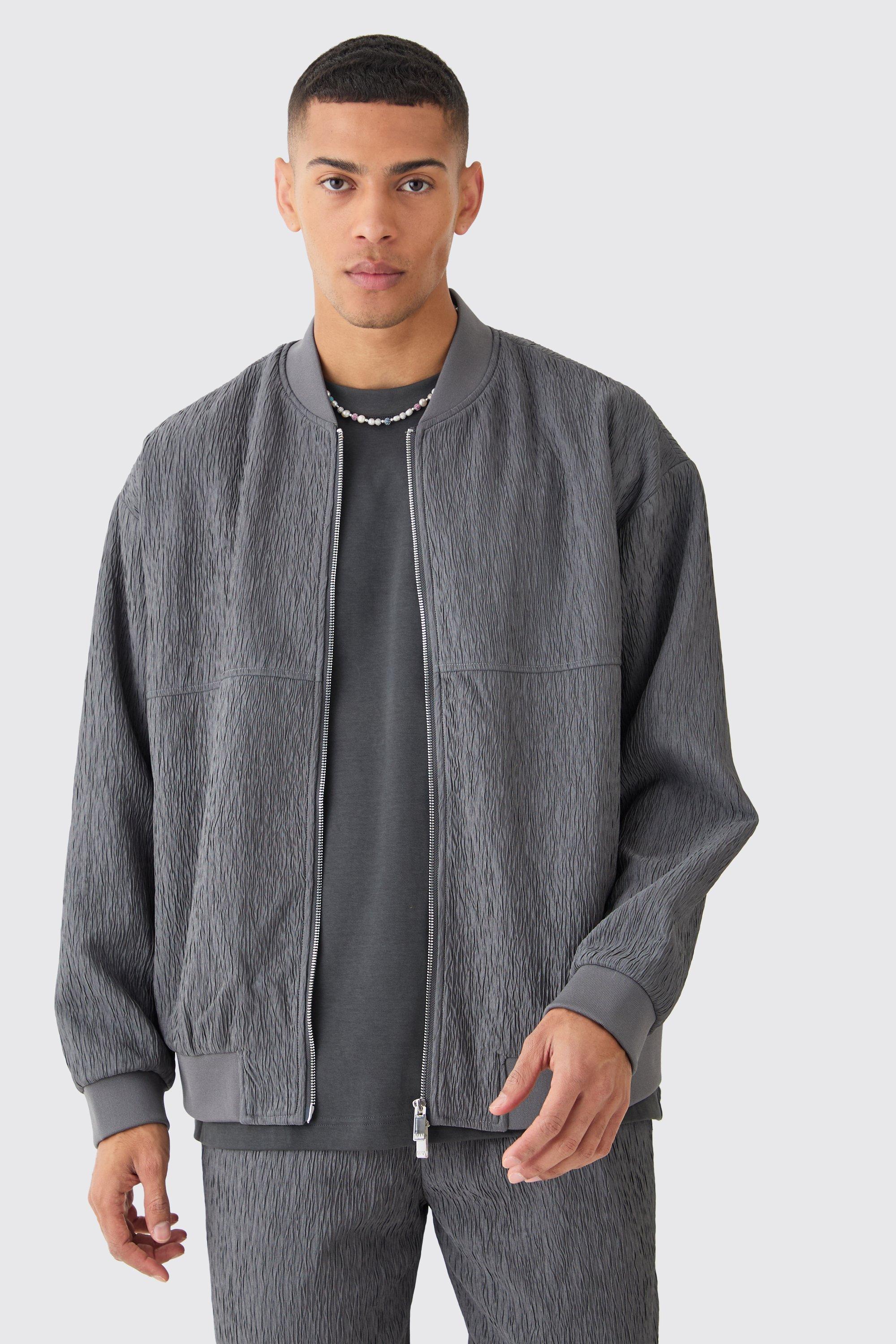 Textured Satin Oversized Bomber Jacket | boohooMAN USA Product Image