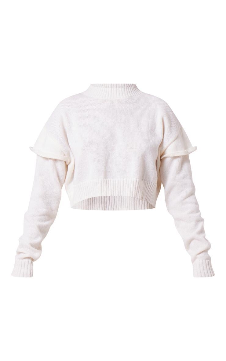 Cream Frill Edge Sleeve Detail Crop Sweater Product Image