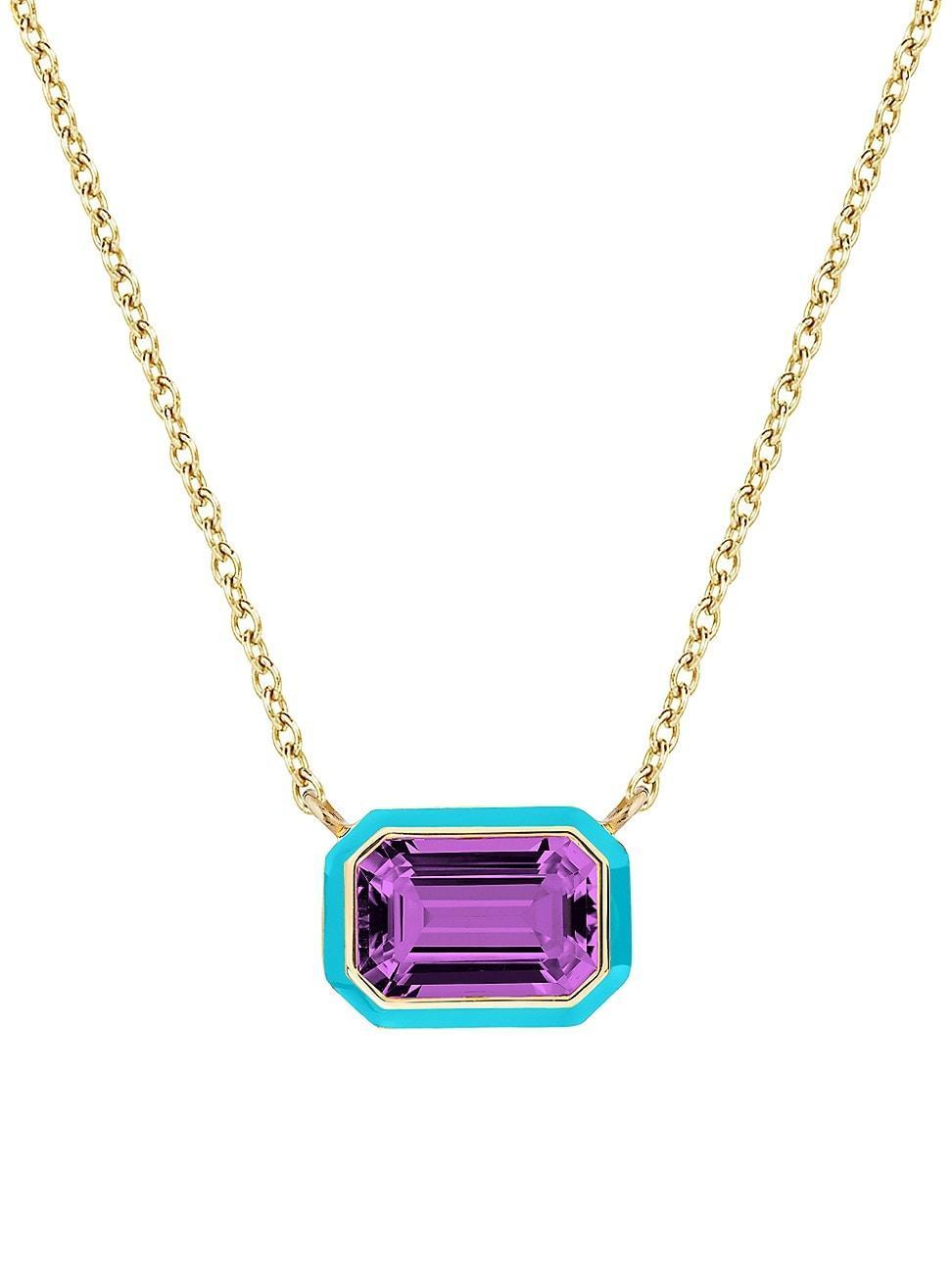 Womens Queen 18K Yellow Gold, Amethyst, & Enamel Pendant Necklace Product Image