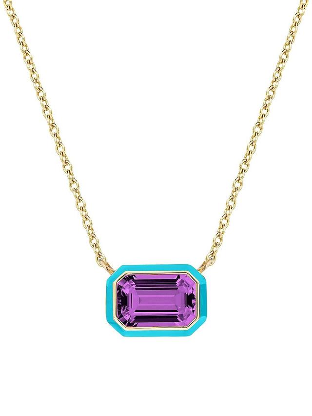 Womens Queen 18K Yellow Gold, Amethyst, & Enamel Pendant Necklace Product Image