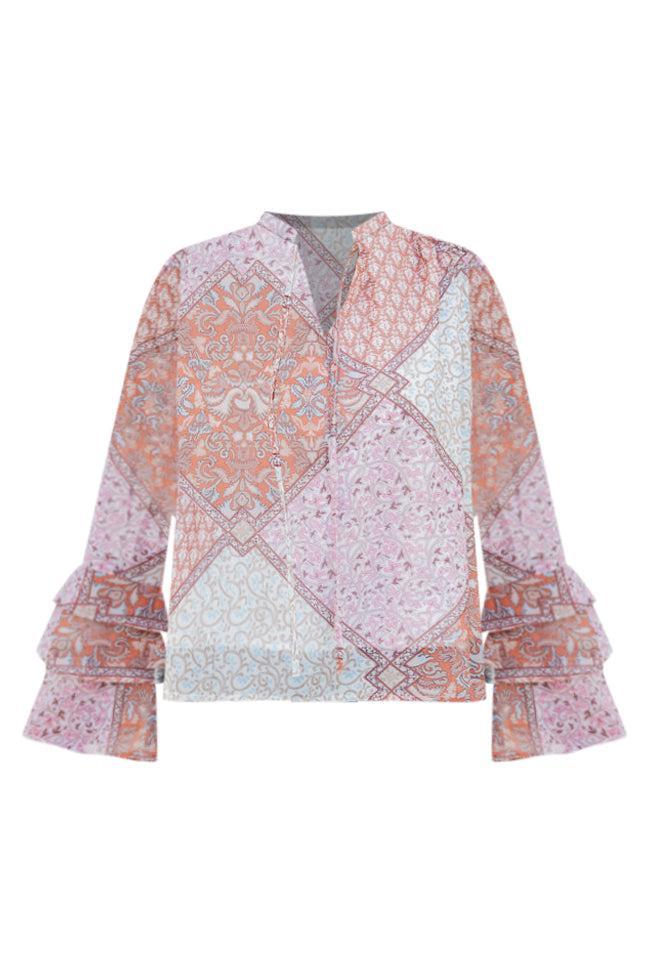 No Goodbyes Pink And Orange Printed Bell Sleeve Blouse FINAL SALE Product Image