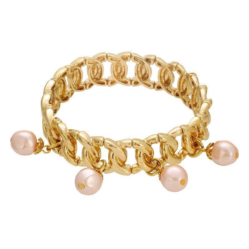 1928 Gold Tone Simulated Peach Pearl Stretch Bracelet, Womens, Pink Product Image