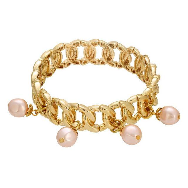 1928 Gold Tone Simulated Peach Pearl Stretch Bracelet, Womens, Pink Product Image