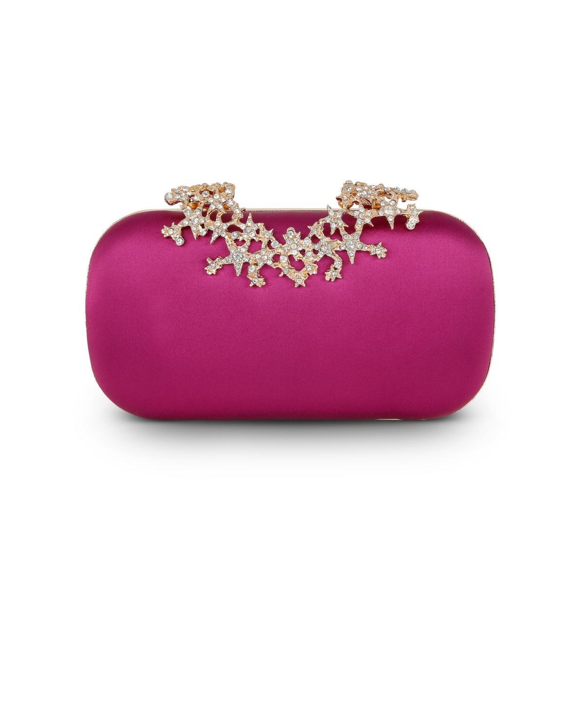 Jewel Badgley Mischka Womans Lyra Satin Minaudiere with Decorative Starburst Pattern Clasp Handbag Product Image