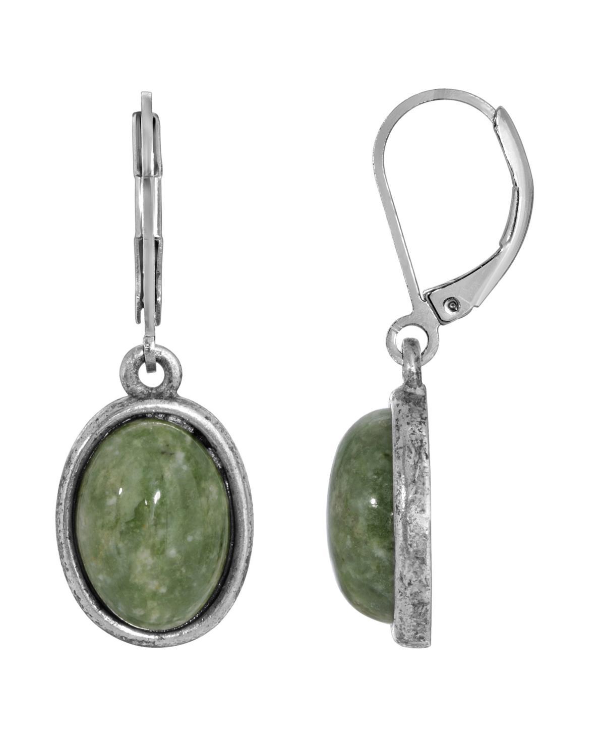 1928 Jewelry Silver Tone Jade Oval Drop Earrings, Green Product Image