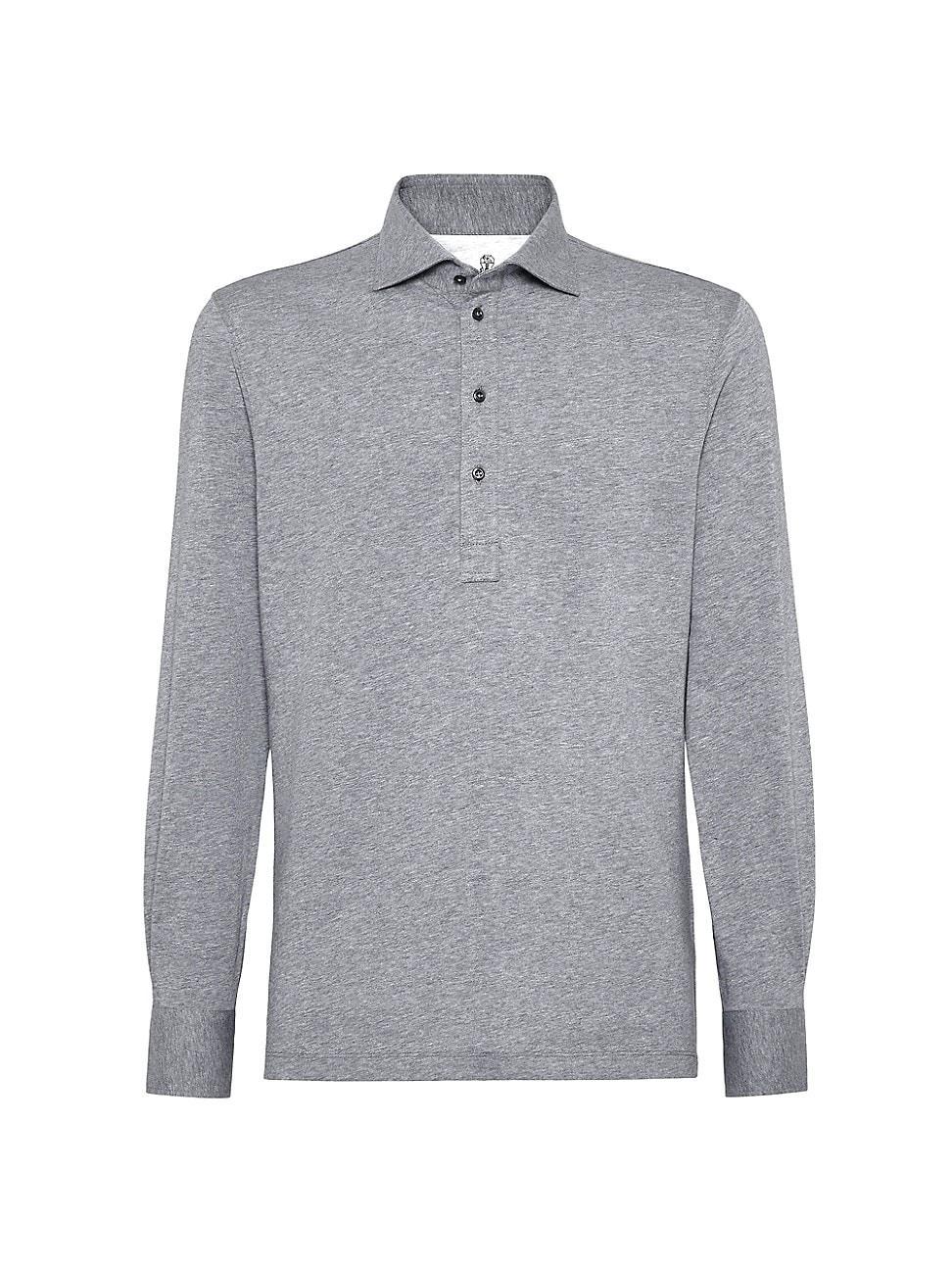 Mens Cotton Jersey Long Sleeve Polo with Shirt Style Collar Product Image