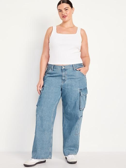 Mid-Rise Baggy Wide-Leg Cargo Jeans Product Image