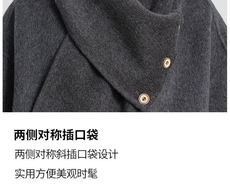 Set: V-Neck Plain Button-Up Jacket + Fringed Scarf Product Image