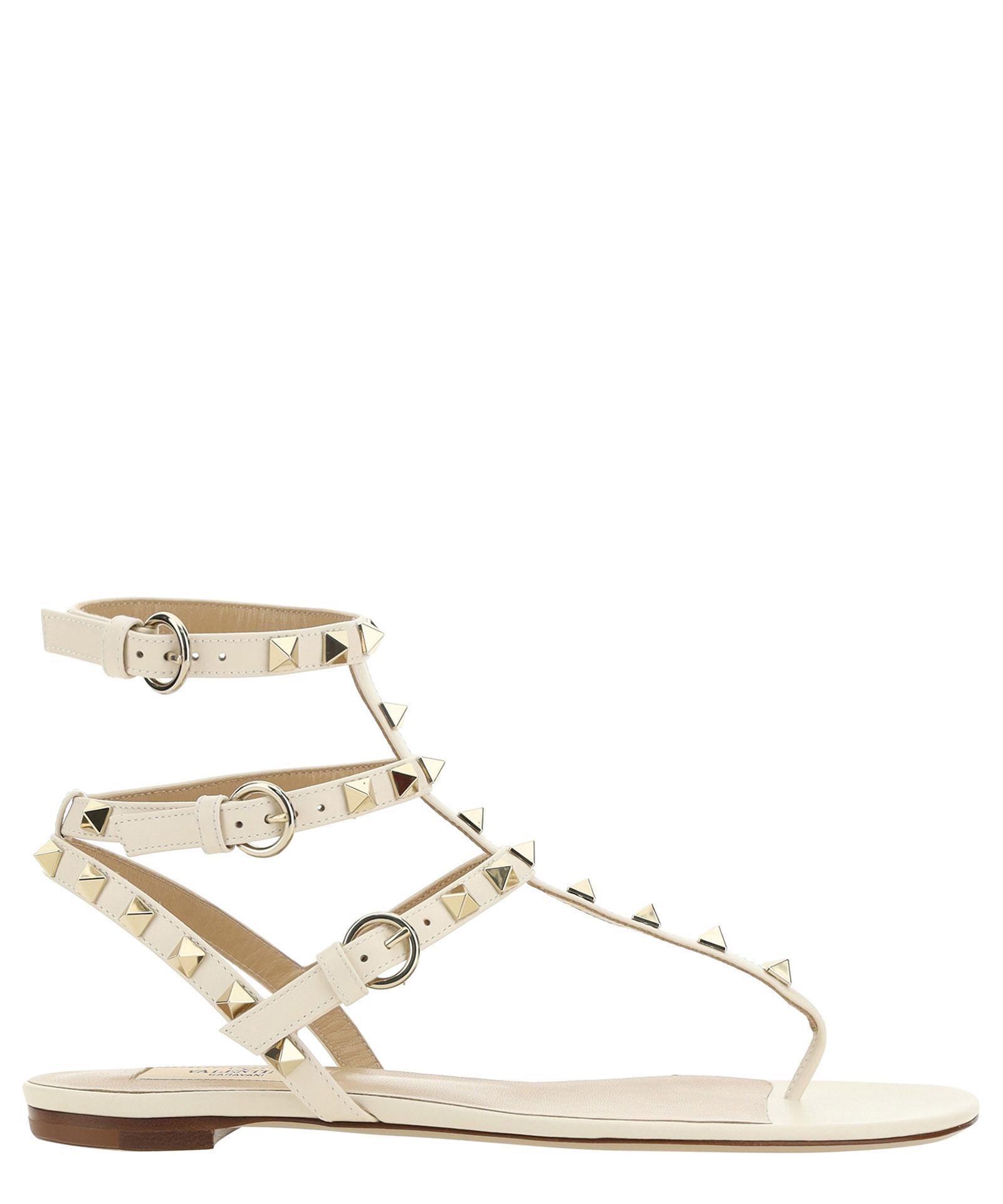 Rockstud Sandals In Beige Product Image