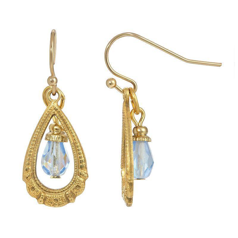 1928 Gold Tone Clear Bead Teardrop Wire Earrings, Womens Product Image