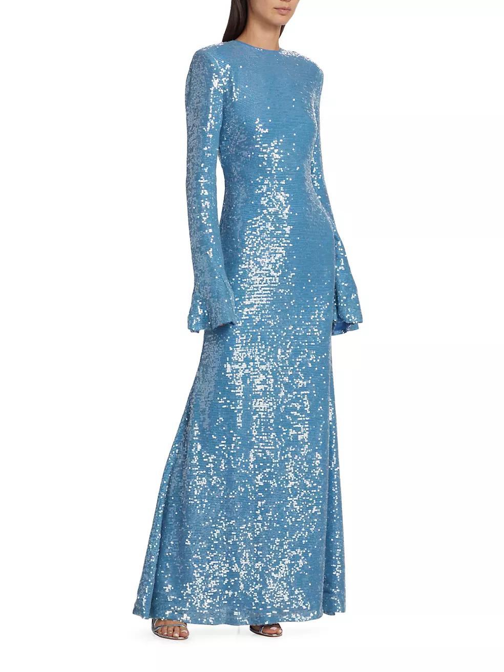 Sequined Flare-Sleeve Maxi Dress Product Image