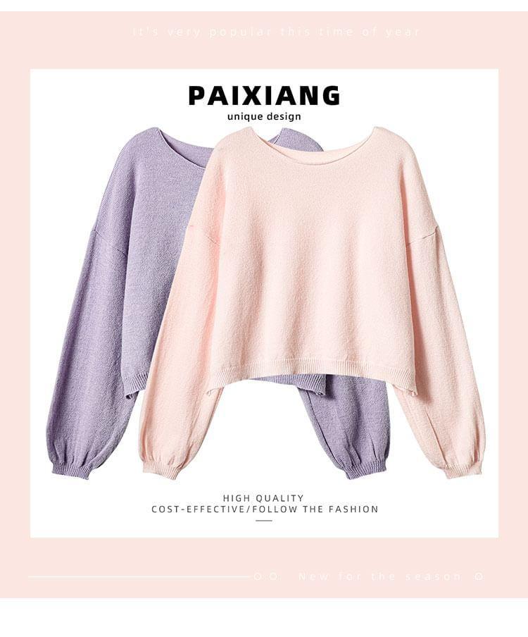 Round Neck Plain Sweater Product Image