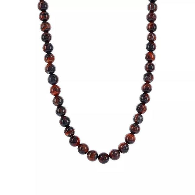 Mens Metallo Steel Red Tiger Eye 8mm Bead Necklace Product Image