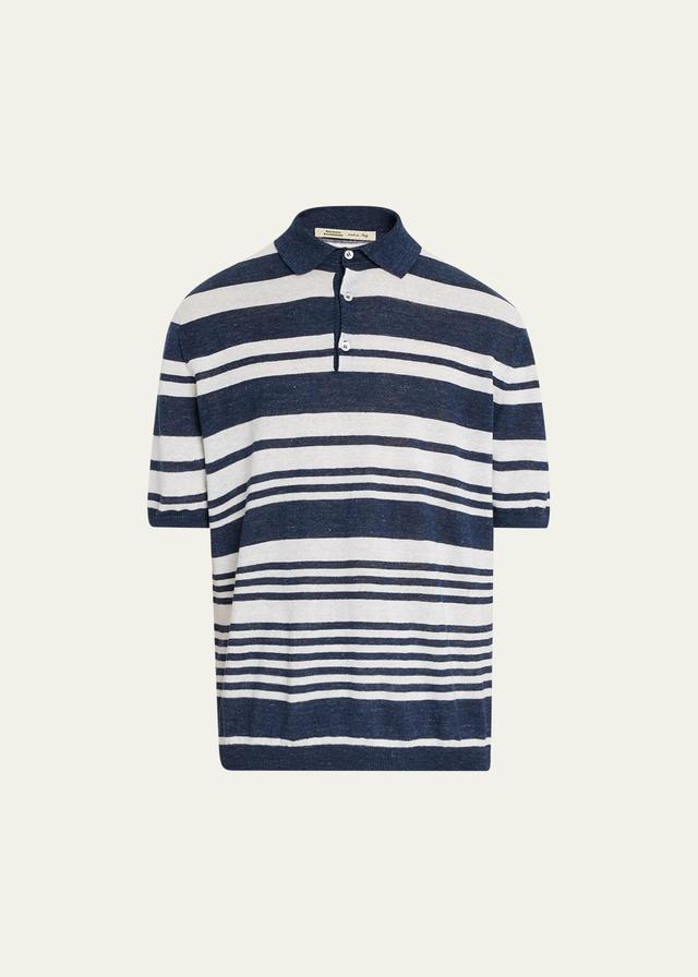 Maurizio Baldassari Men's Stripe Linen Polo Sweater  - NAVYWHITE - Size: Large Product Image