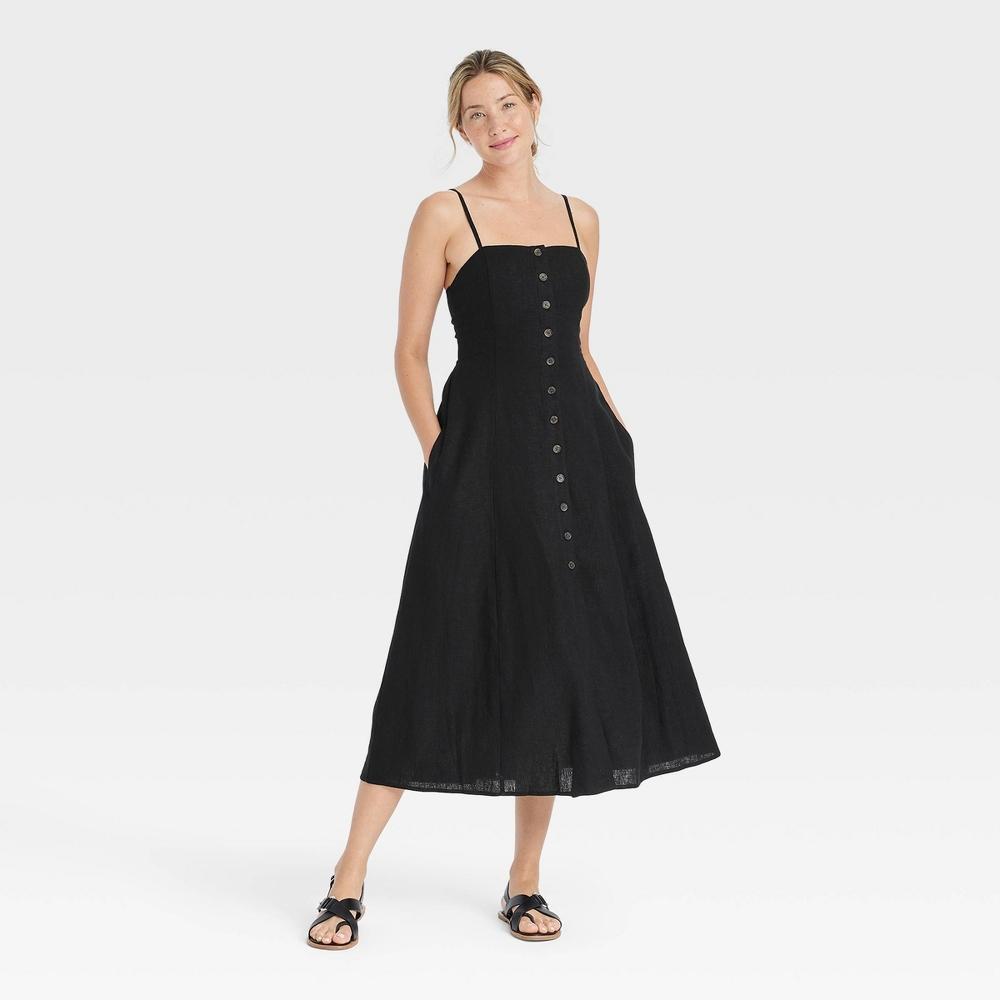 Womens Button-Front Midi Sundress - Universal Thread Black XS Product Image