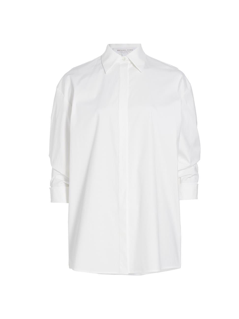 Womens Pushed-Sleeve Cotton Shirt Product Image