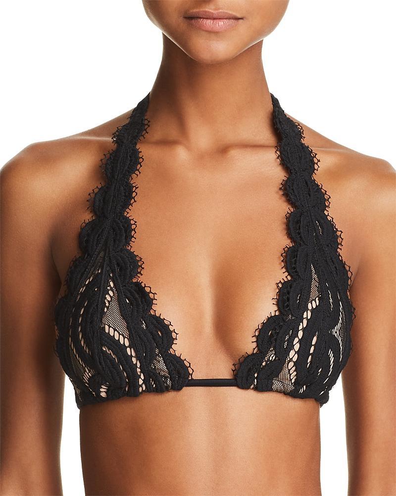 PilyQ Lace Overlay Halter Bikini Top Product Image