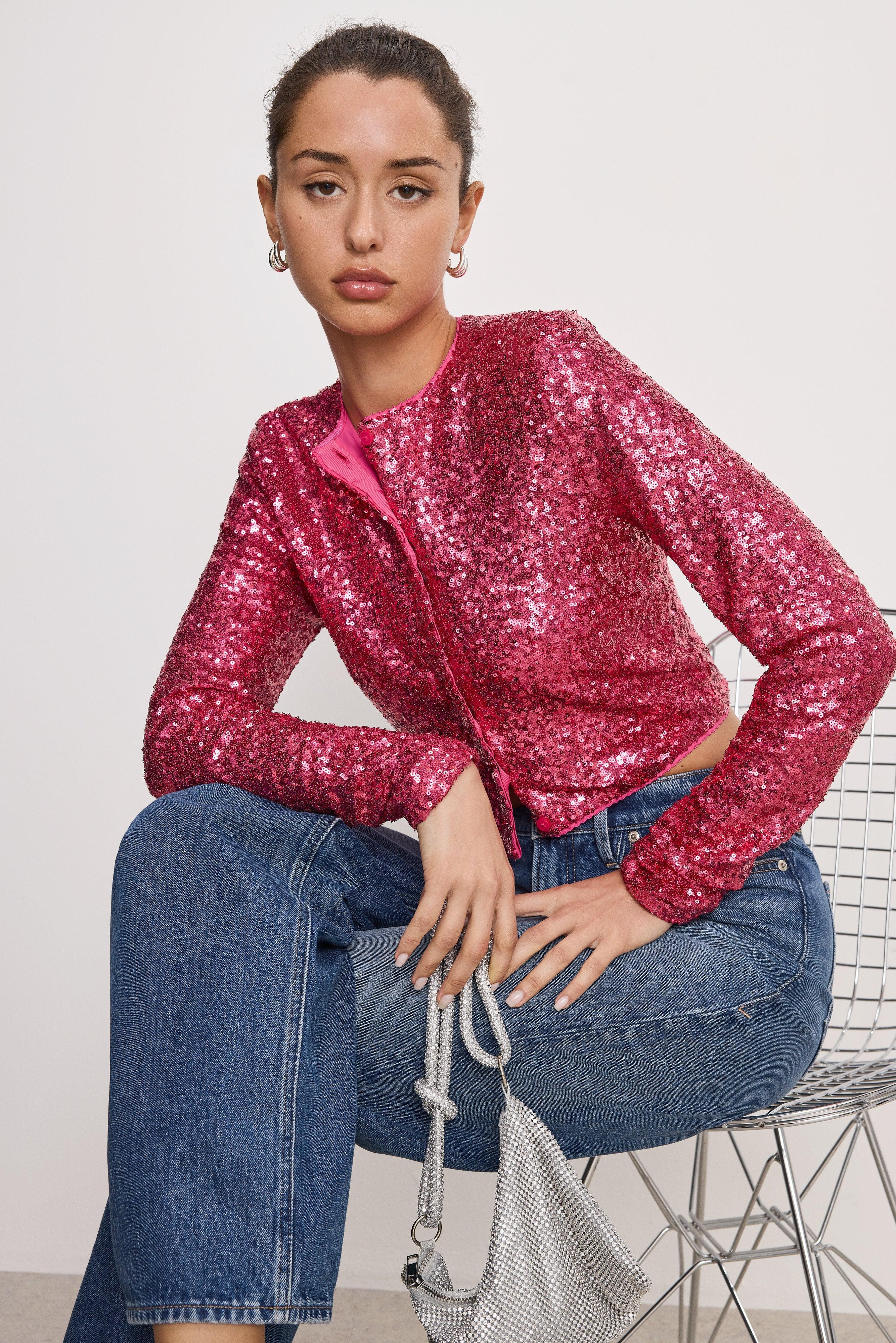 SEQUIN CARDIGAN | BALLERINA PINK004 Product Image