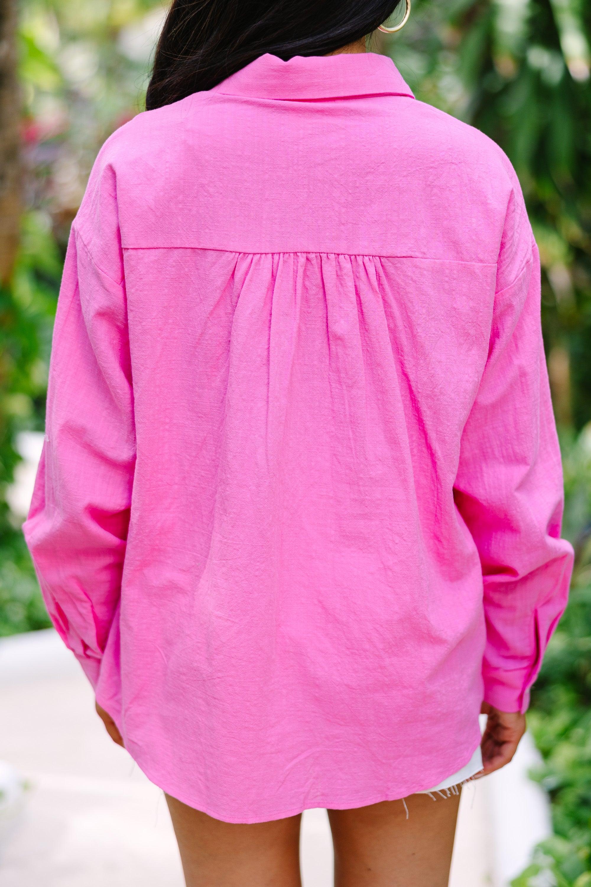 Keep You Posted Hot Pink Button Down Top Female Product Image