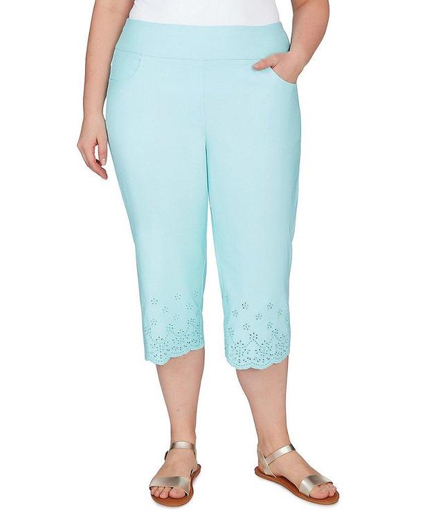 Ruby Rd. Plus Size Stretch Embroidered Eyelet Hem Pull-On Capri Pants Product Image